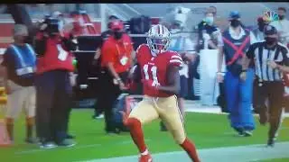 Brandon Aiyuk hurdles his opponent 