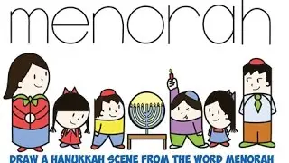 How to Draw Hanukkah Chanukah Kids Lighting Menorah Word Cartoon Easy Step by Step Drawing Tutorial