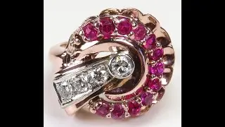 Retro Vintage Diamond Cocktail 13K Two Tone Ring Size 7.5 UK-O 1/2 EGL USA www.antiquejewelryco.com