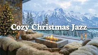 Cozy Winter Balcony Ambience ❄️ Relaxing Christmas Jazz & Crackling Fireplace [4K]