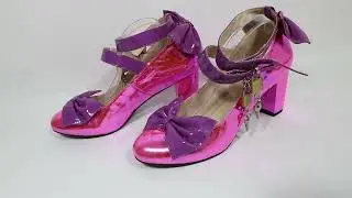 Sorbern Metallic Hot Pink Ankle Strap With Locks Women Pump Block Heels Purple Bowknot