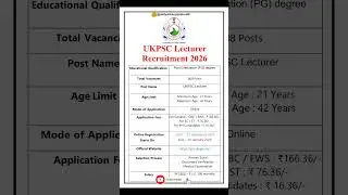UKPSC Lecturer Recruitment 2026 | New Vacancy 2026 | dailyJobs updates #shorts #job #trending #ukpsc