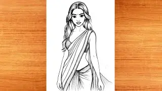 how to draw a girl wearing Saree / beautiful traditional girl drawing for beginner's /pencil sketch