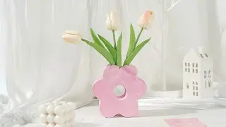 Pink Flower Plaster Vase  #diy #makersland
