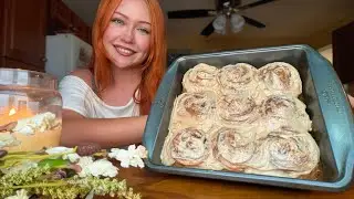 ASMR Baking Banana Bread Cinnamon Rolls 🌙 (Close Whisper, Candle Crackling)