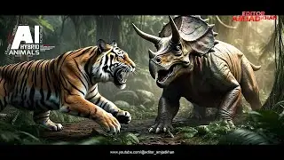 Hybrid Ideas: Tiger Vs Triceratops Dinosaur. Mind Blowing Creatures, Incredible Animals Fusion. AI