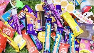 asmr gems chocolate kinder Joy lollipop cake dumper kitkat munch 5star perk fuse unboxing chocolate