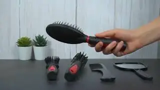 5pcs Hair Comb Set with Stand Includes Massage Flat and Roll Modelling Combs & Mirror