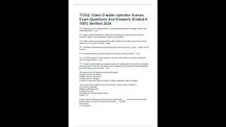 TCEQ; Class D water operator license Exam Questions and Answers Graded A 100% Verified 2025