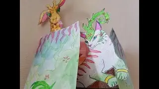 Новый разворот в альбом с бумажными куклами и игрушка жирафик с одеждой