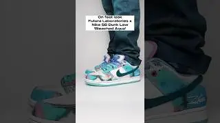 On feet look of the Futura Laboratories x Nike SB Dunk Low 'Bleached Aqua' 🌊🌊🌊