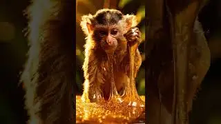 Cute Baby Monkey in Sticky Honey Slime 🍯🐒 #FoodASMR