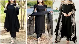 Latest Plain punjabi Black Suit Designs|| Plain Black Suit With Contrast Dupatta Ideas..