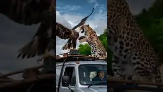 Eagle vs Leopard Fight on a Moving Van #animals #wildanimals #wildlife #nature #eagle #eagleattack