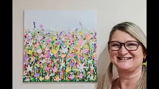 #88 Layered Flower Meadow  Painting, with Impasto Flowers #paletteknife #AcrylicArt
