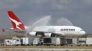 Qantas A380 arrival at DFW Airport for the first time