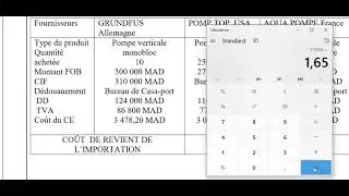 Calcul du coût de revient d'une importation