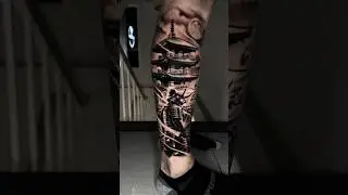 ⚔️ Japanese Samurai Calf Tattoo | Black & Grey Realism ⚔️