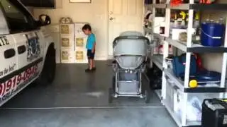Having fun in the garage
