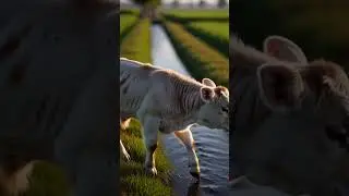 Baby Cow Near Water Canal | Real Indian Farm Cow Video