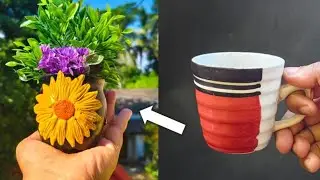 DIY 3D Clay Craft ideas/Reuse Broken Cup Pen Holder Craft Ideas/Home Decoration idea using cup 