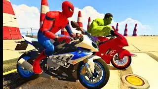 SUPERHEROES⭐️ SPIDERMAN VS HULK ⭐️ MOTORCYCLE RACE⭐️GTA 5 Mods