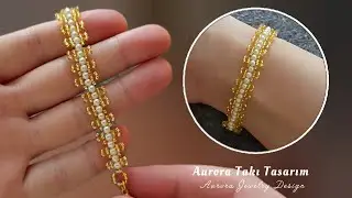 How to make beaded jewelry. Elegant embroidered row pearl bracelet making. Beaded bracelet tutorial.