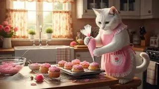 Mama cat makes yummy rose muffins and market sells tulip bouquets #funny #aicat