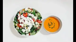 Creamy Tomato Soup + Salad with Brown Rice, Goat Cheese & Lemon Vinaigrette