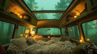 Sleeping in a Cozy Van During Heavy Rain | Forest Camping Ambience with Thunderstorm Sounds