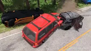 DestructionNation! Spike Strip Multi-Vehicle Pileup Crashes #4 - BeamNG Drive Crash Testing