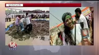 Holi Festival Celebrations Grandly Held In Ayyappa Society, Madhapur | Hyderabad | V6 News