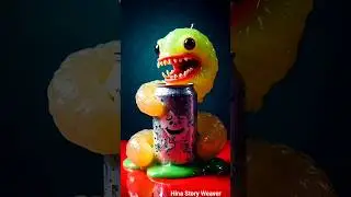 Twisted sour gummy attacks soda can, oozing slime and chaos. #trending #horror #memes #foryou #funny