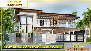 SMALL HOUSE DESIGN -  (17 X 21.4) METERS 2 STOREY HOUSE WITH 4 BEDROOMS AND 7 BATHROOMS WITH POOL