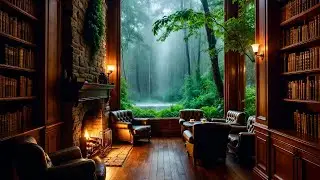 Relaxing Jazz at a Cozy Coffee Shop ☕ Rainy Forest Ambience for Work, Study & Relaxation