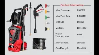 DREAMVAN Electric Pressure Washer, 1800W High Pressure Washer 2300PSI 1.74GPM