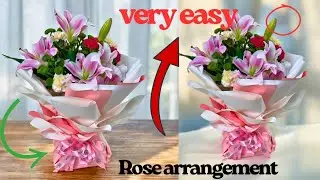5 Pink roses arrange flowers Bouquet.Flower wrapping easy techniques | FlowerBouquet arrangement