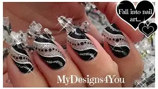 Easy Party Nail Art | Black And Silver Glitter Nails ♥ Diseño de Uñas Facil
