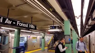 MTA NYC Subway: AM Rush Hour (E) (F) (M) (R) at Forest Hills - 71 Ave (IND Queens Blvd Line)