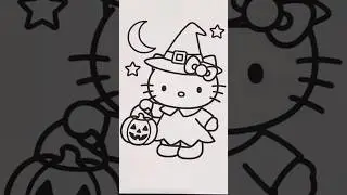 Relaxing Hello Kitty Coloring🎨 Helloween Art #shorts #littlelines #art