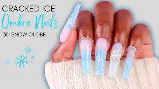Cracked Ice Ombr&eacute; Nails with 3D Snow Globe Ornament ❄️ | Winter Nail Tutorial