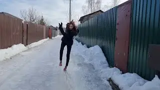 Alina on ice competition, slippy high heels, high heels on ice, high heels walking on ice (# 710)