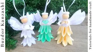 Tutorial kanzashi angyal 05-20 / kanzashi angel - Christmas tree ornaments / szatén angyal készítése
