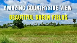 Beautiful Countryside Scenery in Cambodia &ndash; Peaceful Green Fields & Blue Sky View