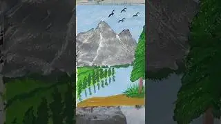 Beautiful Mountain & Lake Scenery Painting 🎨🏔️ | Nature Art | #Shorts