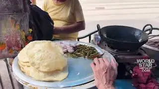 Indian street food vendor washes his plates with the same water another man washed his nuts with.