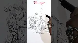 Peaceful Village House Sketch ✍️ | Relaxing Art Shorts