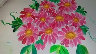 Beautiful white & Red combination of flower uses Acrylic colour 🎨 painting on round brush 