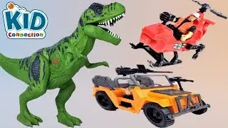 KID CONNECTION DINOSAUR ATTACK PLAY SET WITH LARGE T-REX BABY DINOSAURS DINO EGG HELICOPTER & A JEEP