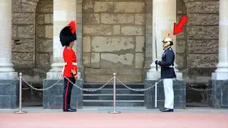 King's guard carries sword when Frank the soldier salute him